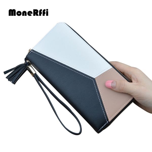 

monerffi women pu leather long zippe coin purse card holder zipper coin purse phone card wallets tassel, Red;black