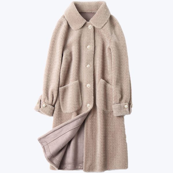 

wool jacket real fur coat autumn winter coat women clothes 2020 korean elegant sheep shearling suede lining tp09032401c t2824, Black