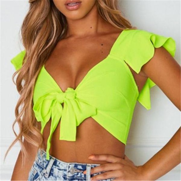 

женщины бантом зашнуровать укороченные топы без рукавов оборками сплошной цвет мода танк женские новые сексуальные повседневные летние корот, White