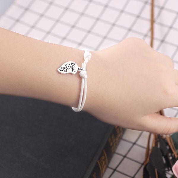 

good friend series stitching heart pendant bracelet leather rope material multicolor optional 2019 fashion jewelry direct sales, Black