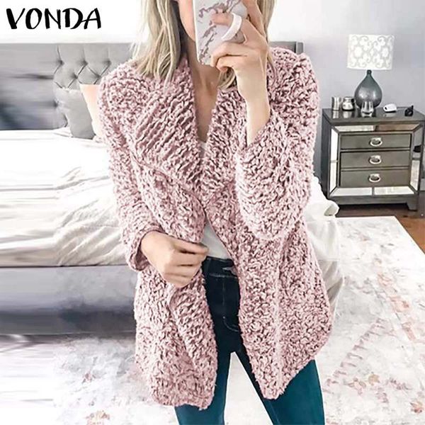 

vodna women jackets warm faux fur coat 2019 autumn winter long sleeve outwear casual streetwear femme solid cardigan plus size, Black;brown