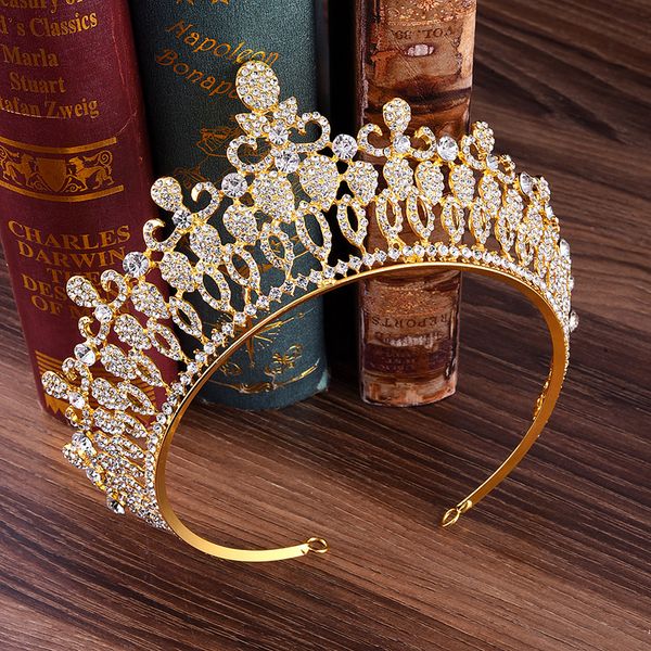 

fashion big hollow crystal wedding diadem rhinestone queen tiaras and crowns headbands for bride hair jewelry women accessories, White;golden