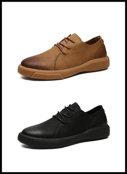 

cowhide men's casual shoes flat heel solid men's shoes low cut round head work shoes, Black
