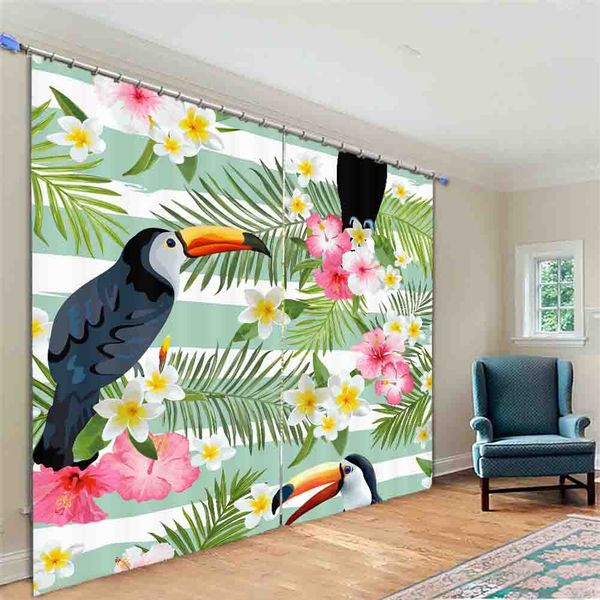 2019 3d Toucan Bird Tropical Retro Pattern Window Curtains Living