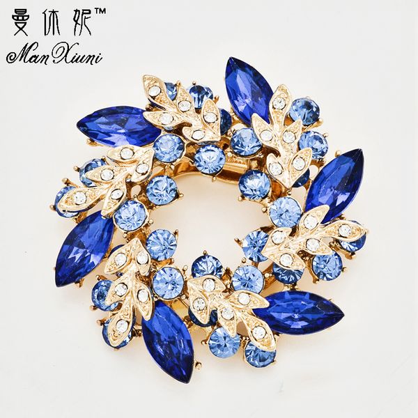 

vintage crystals flower silk scarf brooches women pins clip buckle hold gold color rhinestone broche christmas gift bijoux femme, Gray