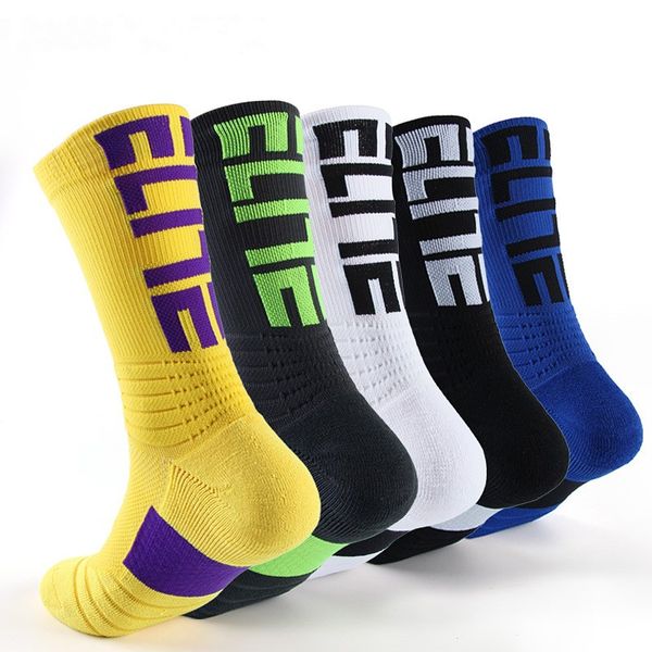 

2019 fashion men elite basketball socks trend letter terry sock non-slip stocking shockproof sports socks tennis badminton good choice m157y, Black
