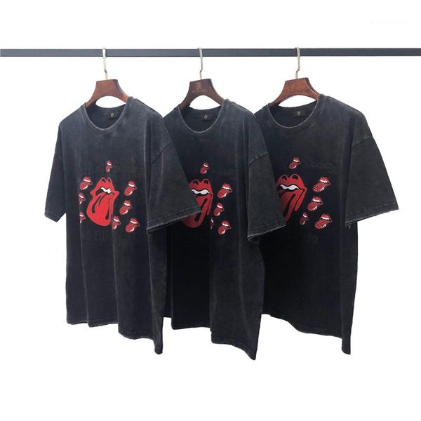 

old round neck loose casual short sleeve mens designer summer tshirt fashion printed t-shirt vintage wash, White;black