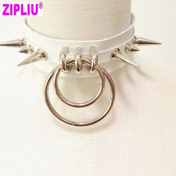 

women new fashion handmade leather choker belt punk goth collar harajuku necklace round club party torques ing, Golden;silver