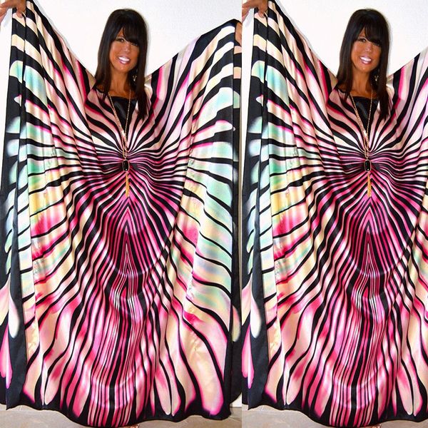 

Stripe Like Butterfly Batwing Sleeve Summer Maxi Dress Fashion Women Casual South American Style Loose Dress