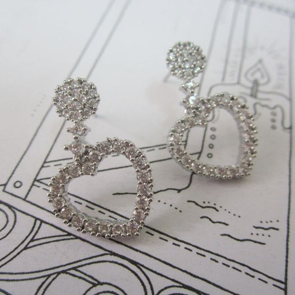 

fashion- zircon stone heart stud earrings for women fashion jewelry 2016 silver earrings pendant bridal brincos girl gift wedding ear styles, Golden;silver
