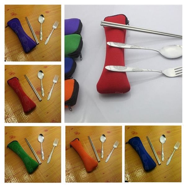 

Stainle teel cutlery et portable three piece flatware et outdoor travel chop tick poon fork tableware et with torage bag