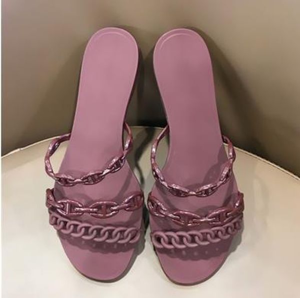 

sell origin package luxury women shoes chic chain flat slides women designer sandals with card dust bag, Black