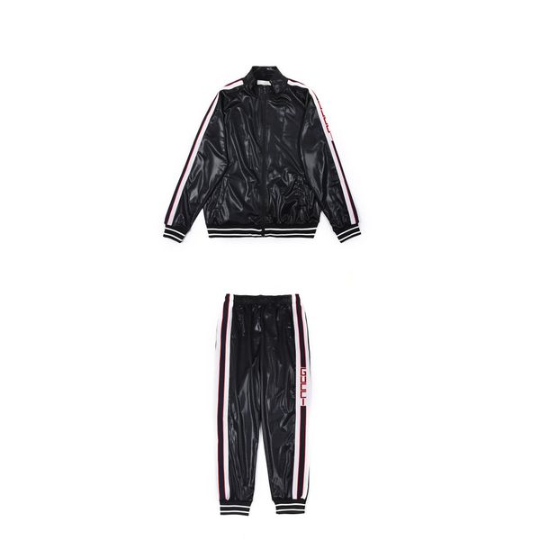 

мужские костюмы конструктора глянцевая два -piece набор моды hiphop streetwear куртка sweatpants письма печать stripe одежда # 2, Gray