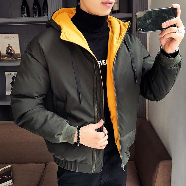 

2018 winter new youth popular korean version of men's leisure pure color thickening and loose large code trend cotton clothes, Tan;black