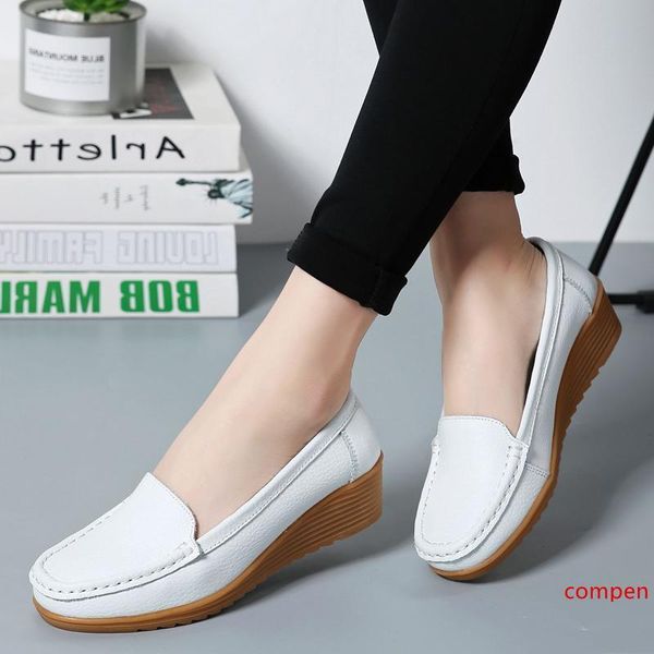 

women flats fashion 4.5 cm heels women genuine leather shoes plus size moccasins woman shoes casual slip on nurse women