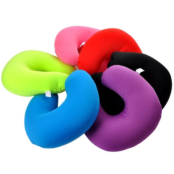 Pure Color U Shaped Neck Pillow Micro Beads For Rest Airplane Car