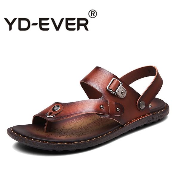 

brand summer beach sandals men pu leather sandals male flats outdoor beach shoes men leather slippers shoes, Black