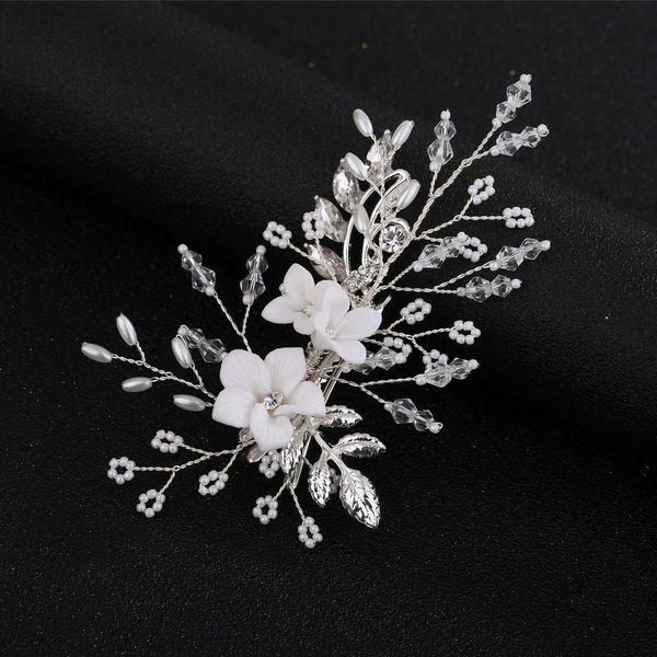 

elegant bridal headwear jewelry wedding hair clips white crystal pearl flower hairpin wedding hair accessories jewelry, Golden;white