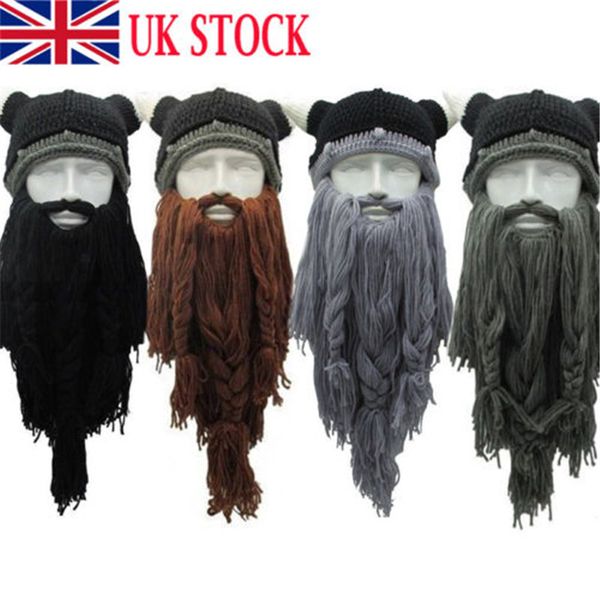 

knit viking beard horn hat crazy ski cap barbarian vagabond beanie halloween uk