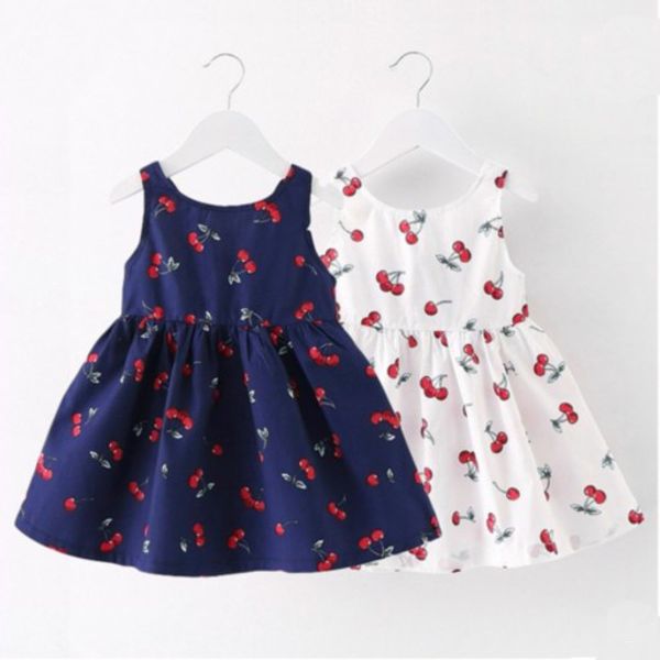 

kids girls cherry print princess dress sleeveless cotton party casual skirts sundress cute baby girls dress, Red;yellow