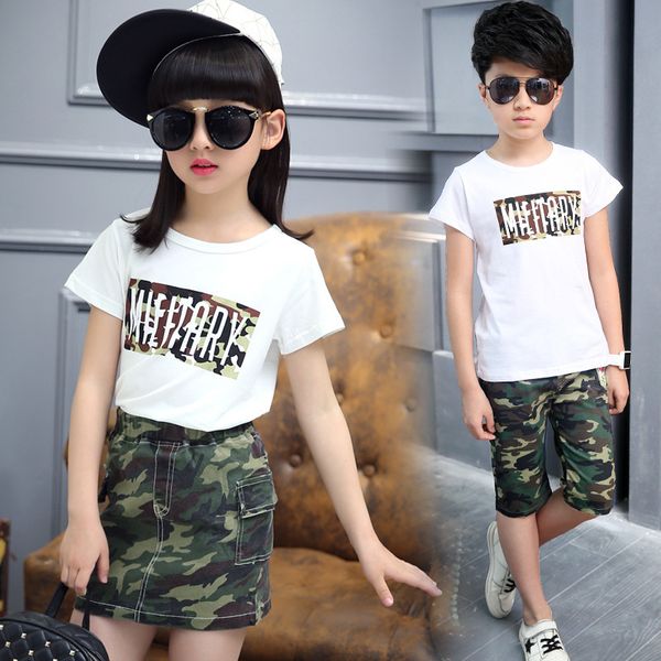 

summer girls boys clothes set children clothing outfits short sleeve 2pcs kids girls casual suit tracksuit 6 8 10 12 years t200707, White