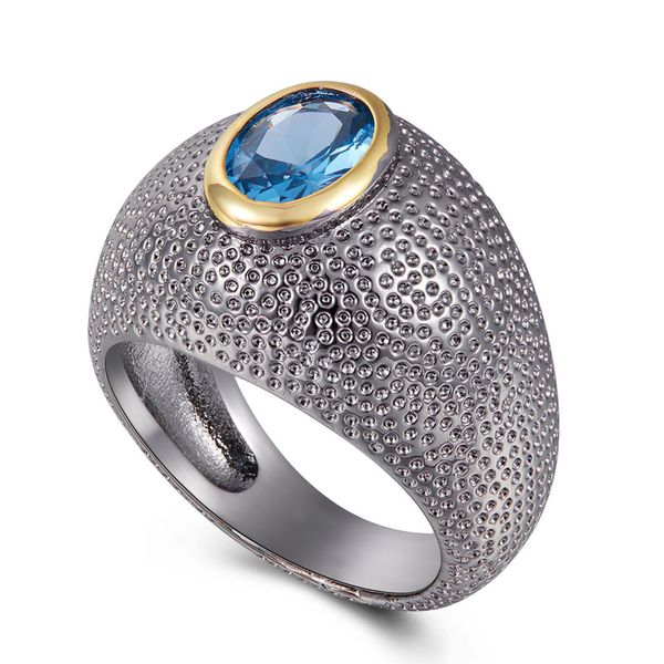 

punk gun black ring for women copper jewelry oval blue crsytal lady wide rings 2 tone jewellery, Golden;silver