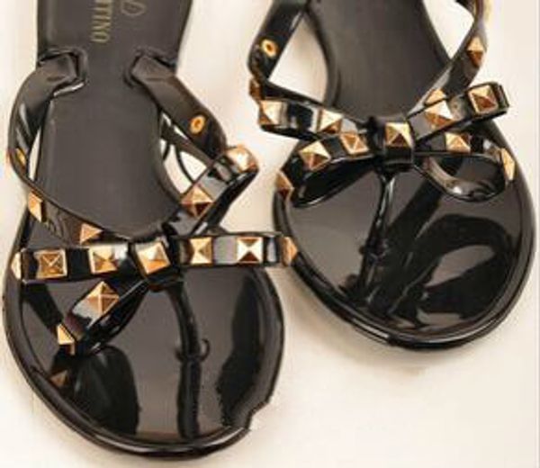 

New 2019 woman ummer andal rivet big bowknot flip flop beach andalia feminina flat jelly de igner andal channel