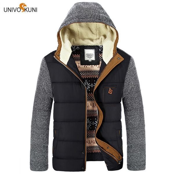 

univos kuni 2019 new brand winter parka hooded casual men cotton paddedÂ winter jacket fashion snow warm overcoats h572, Black