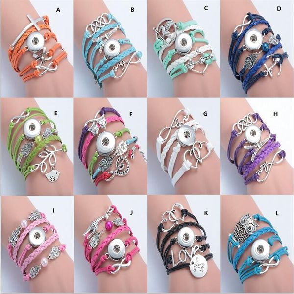 Moda Noosa Chunk Bilezik Mix Stiller Infinity Çapraz Baykuş 18mm Zencefil Snap Düğme Charms Bilezik Değiştirilebilir Snaps Takı