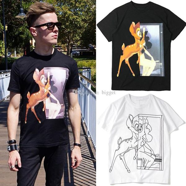 

bambi олень футболка мужчины 3d ситца slim fit style fashion tee wear top man black / white m-2xl, White;black