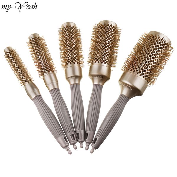 

gold ceramic iron round brush high temperature resistant barrel comb massage curling comb hair styling tool, Silver
