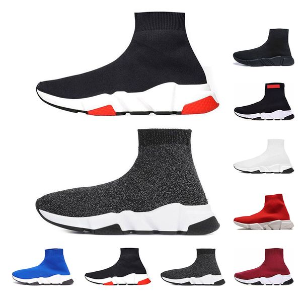 

2019 men designer Shoes Speed Trainer Black Red Mr Porter Triple Black Flat Fashion Socks Boots Sneaker Speed Trainer size 5.5-10