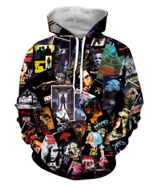 

fashion autumn winter hoodies men women 80s horror movies collage 3d print crewneck hoodies casual pockets sweatshirt gql0253, Black