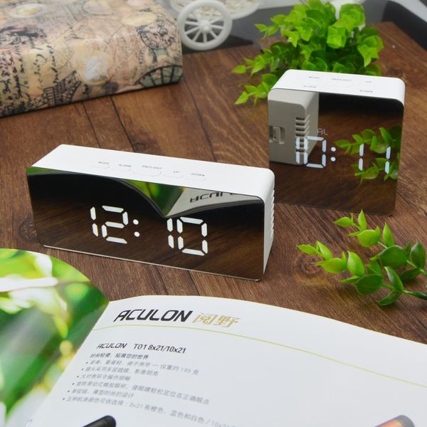 

table desk clock mirror light led digital electronic wake up snooze alarm clock wall home decoration lamp battery powered