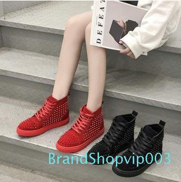 

2020 new arrival casual shoe sneaker fashion spikes rhinestone red bottom gold silver wedding designer rive shoes drop shipping, Black