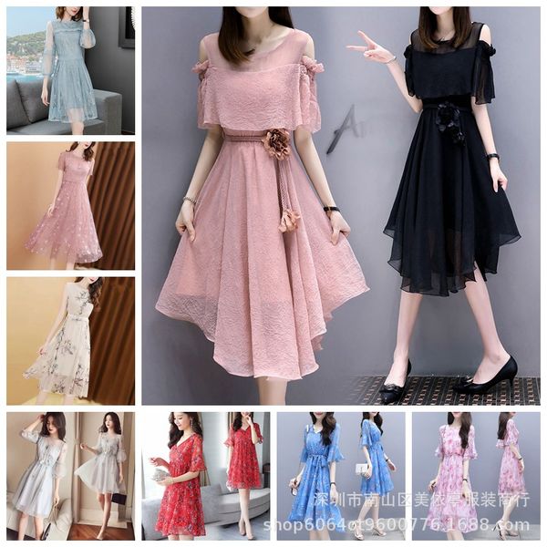 

summer new women's mid long large dress korean women's fashion all-around skirt, Black;gray