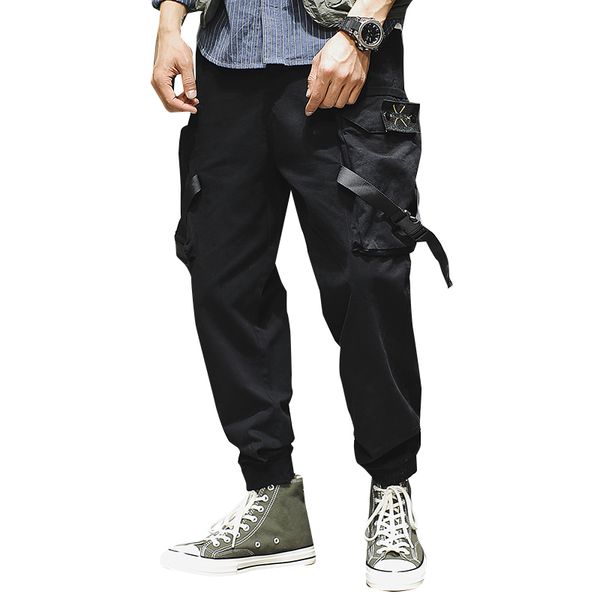 

men's ankle-length pants casual cropped pants cotton overalls summer pockets overalls male streetwear clothing, Black
