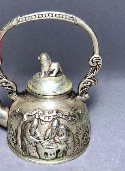 

античная бронза белый медь латунь серебро гальваническим лу fushou чайник чайника украшение дома украшение подарок антикварные предметы колл