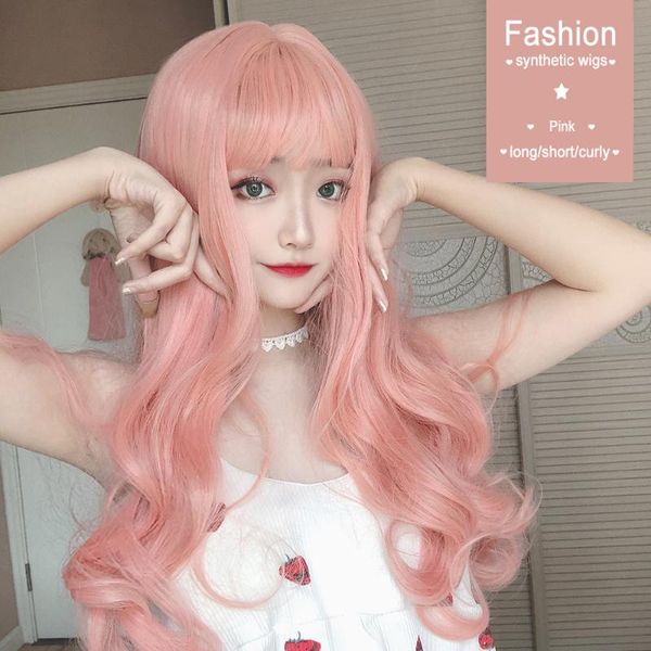 

synthetic wigs ailiade with bangs long curly wavy and short water wave heat resistant for women cosplay wig, Black