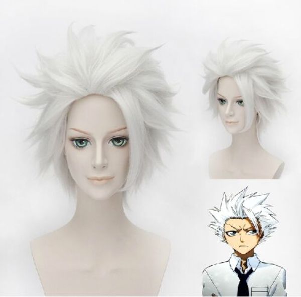 

bleach hitsugaya toushirou short silvery healthy cosplay wig + wigs hairnet, Black