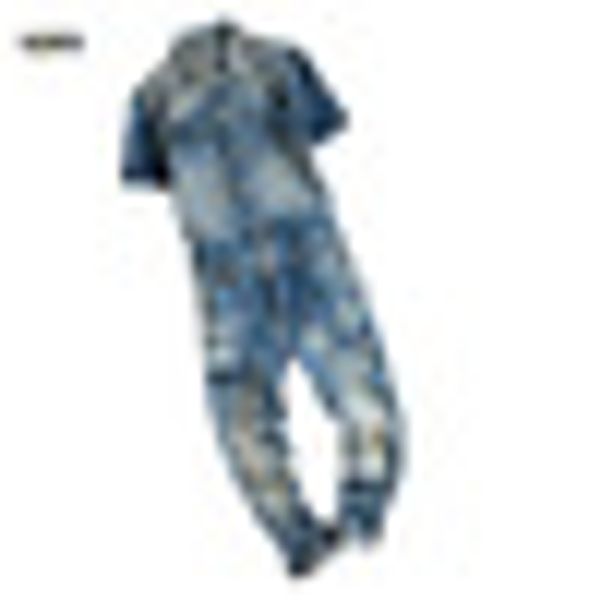 

idopy men`s bib denim overalls cowboy vintage ripped workwear short sleeve jeans jumpsuit coverall cargo denim pants, Blue