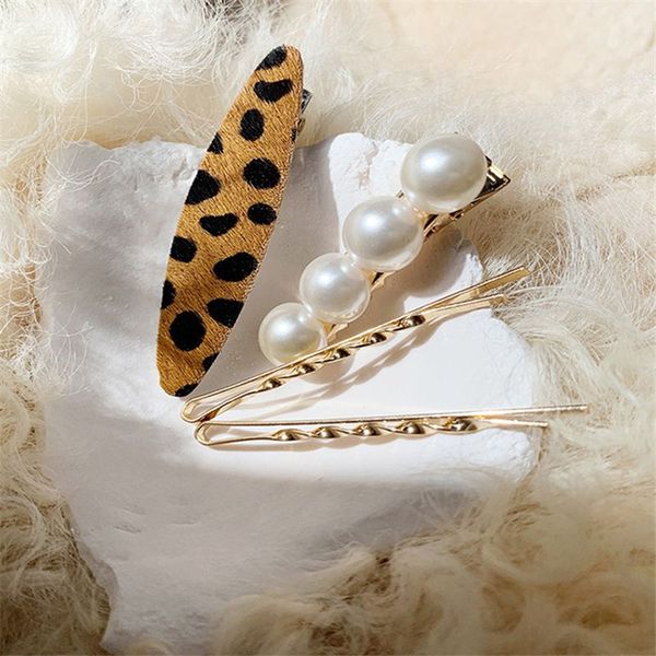 Pearl Metal Hair Clip Mohair Leopard Hairband Bobby Pin Barrette