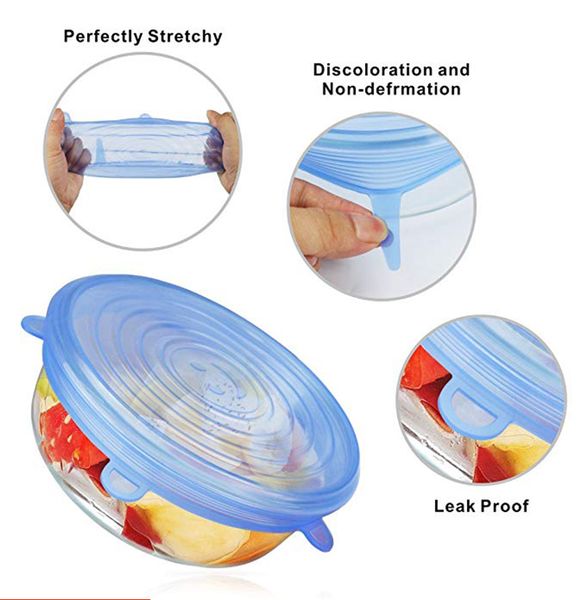 

6pc microwave heat resisting reusable fresh keeping sealed silicone food cover fridge silicone seal vacuum universal stretch lid