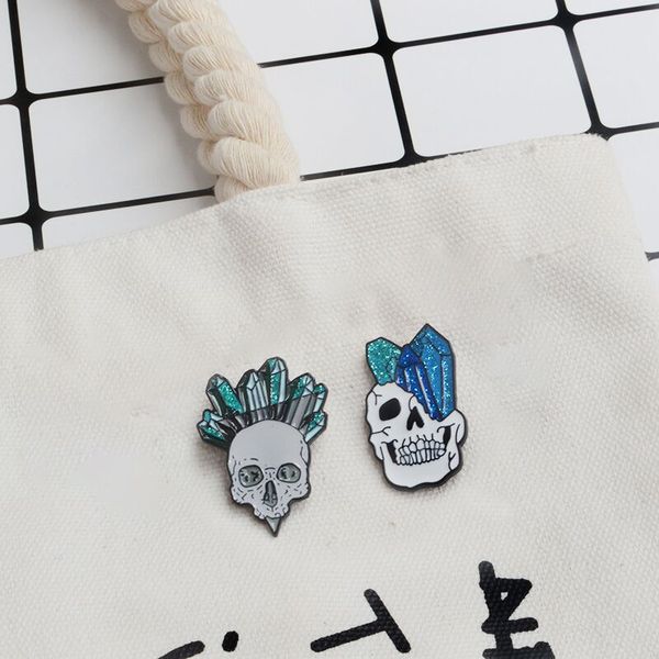 

qihe ювелирного цветок череп эмаль pins коллекция skeleton head rose штыри отворот любовь и смерть жетоны романтичный броши, Gray