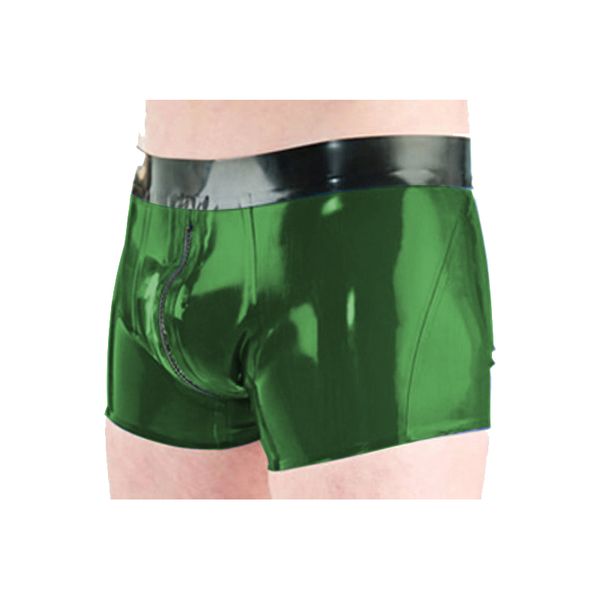 

100% pure natural latex boxer shorts black waist and metal green underwear 0.4mm rubber color and size can be customized, Black;white