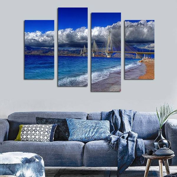 4pcs/set unframed blue scenery of brooklyn bridge cloud print on canvas wall art picture for home and living room decor