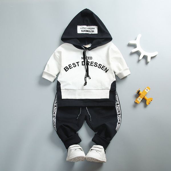 

baby boy girl clothing set high qulity cotton kids toddler clothes letter hooded suit for boy infant long sleeve 1-4years spring, White