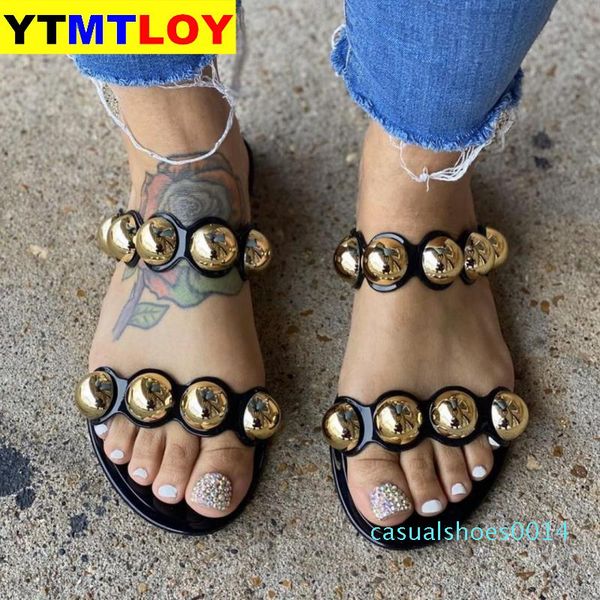 

beach slippers 2020 summer women lady retro stitching color casual low open peep toe sandals shoes slides bling flat with c14, Black