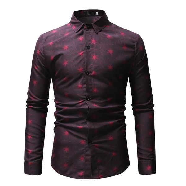 

2019 new arrival men shirts men's new pattern casual fashion lapel printing long sleeved shirt camisa masculina#3, White;black