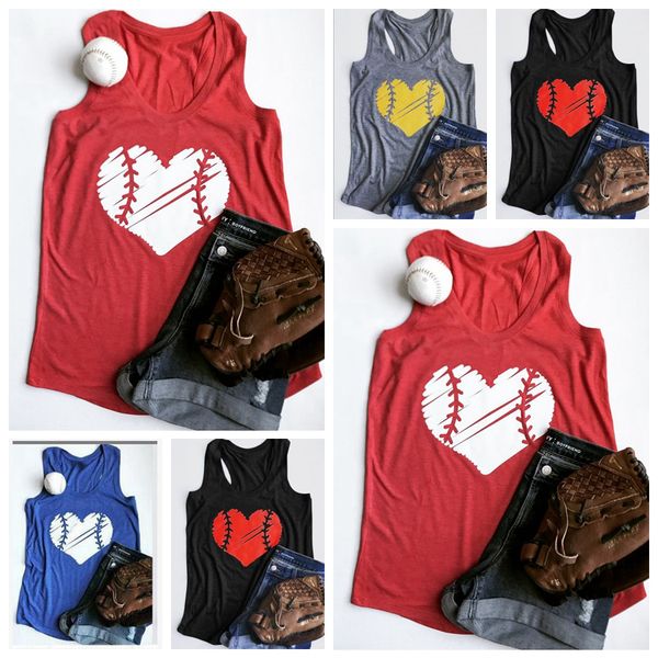 

бейсбол сердце o-neck танк лето верхней части бака tees casual женский жилет без рукавов пару софтбол футболка блузка tee o-oa6618, White